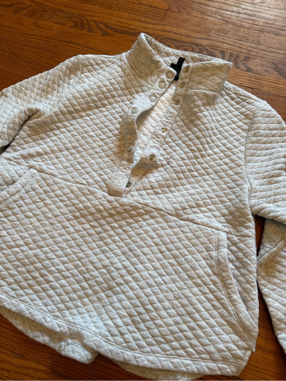 bobeau Quilted Snap-Placket Pullover - Light Heather Gray - size Small Petite